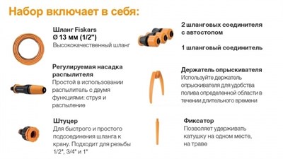 Катушка Fiskars 1023644 со шлангом O1/2"(13мм) 30м и набором аксессуаров - фото 8158
